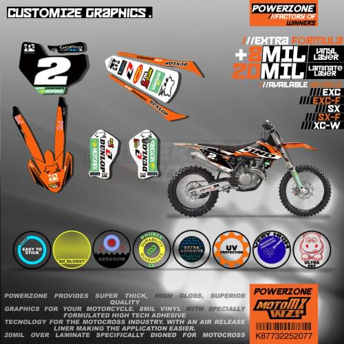 PowerZone Custom Team Graphics Backgrounds Decals 3M Stickers Kit For KTM SX SXF MX EXC XCW Enduro 125cc to 500cc 2016-2019 077
