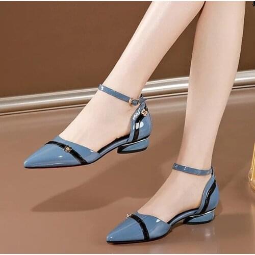 Woman Sandals Low Heel Hoof Heels Slingback Sandals Women Pointy Toe Gladiator Sandalias Ladies Hollow Out Brand Shoes