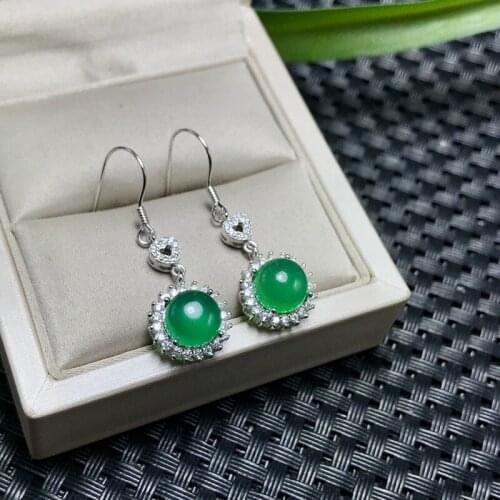 Natural green chalcedony Earrings 925 sterling silver hot style special price promotion including certificate package, beautiful
