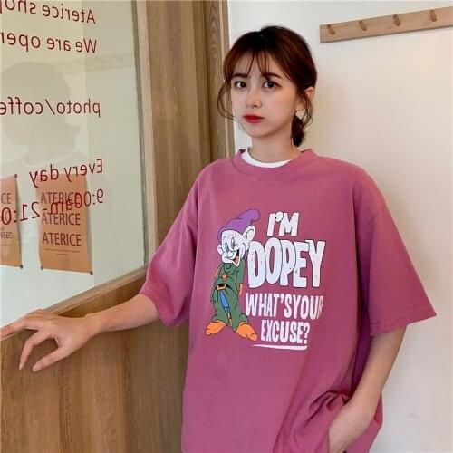 Loose Casual Letter Print Ins T-shirt Female Korean Harajuku Womens T-shirts Tops Japanese Kawaii Ulzzang Clothes For Women