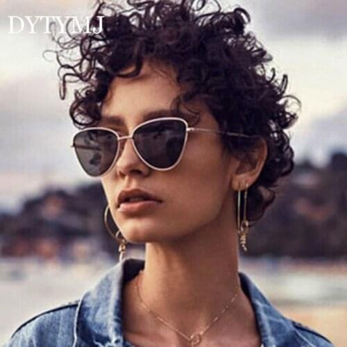 DYTMYJ Alloy Cat Eye Small Frame Sunglasses Women Ocean Lens Sun Glasses Vintage Metal Frame Oculos Feminino Street Beat Lentes