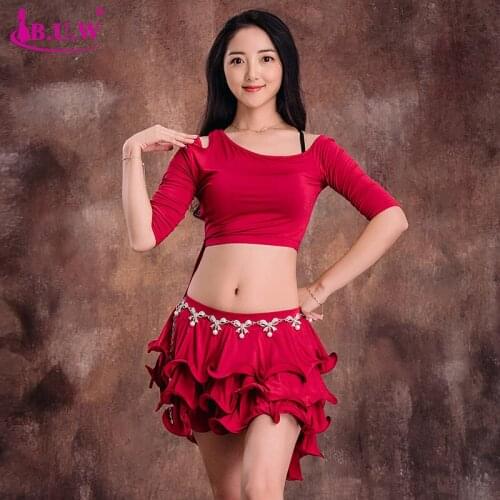 BUW Girls belly dance clothes set Women belly dancing clothes short sleeves top+skirt 2pcs belly dance suits 8078