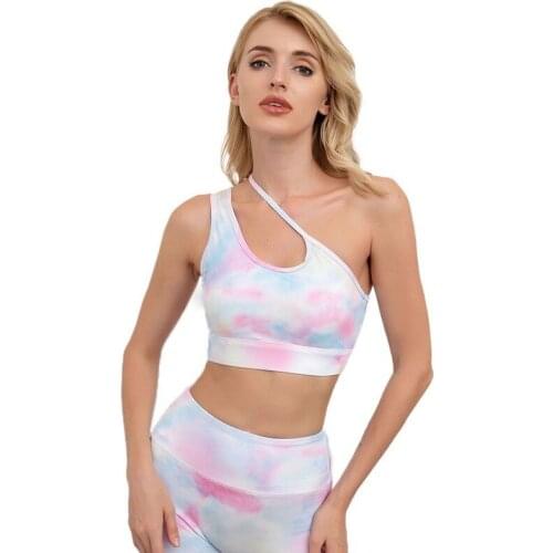 Seamless Women Oblique Shoulder Print Yoga Set Workout Sportswear Gym Clothes Crop Bra High Waist Leggings Female Sport Suit F25