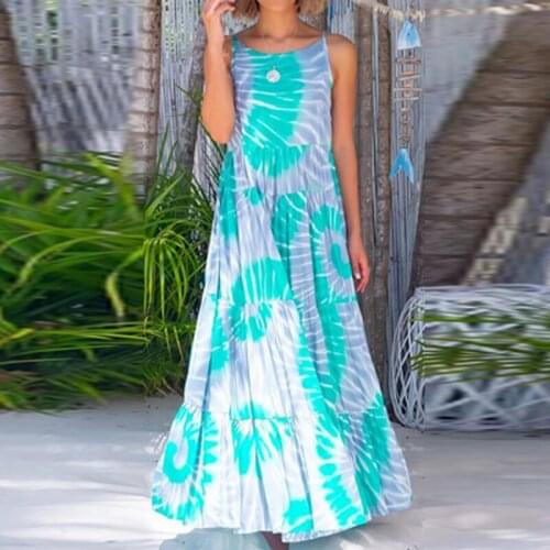 Summer Sexy Sleeveless Backless Party Dress Elegant Vintage Printed Long Dress Fashion Spaghetti Strap Loose Ladies Beach Dress