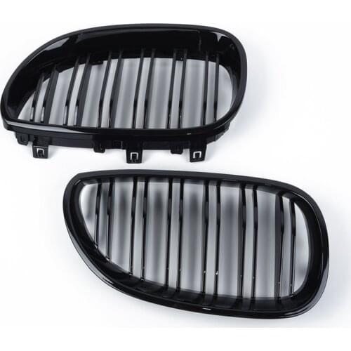 1 Pair Gloss Black Front Kidney Grill Double Slat Double Line Grille for BMW E60 E61 5 Series 2003-2010 Car Accessories Coupe