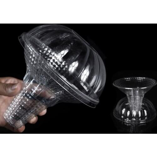 10pcs High quality PET disposable transparent crystal ice cream glass thickening large dessert food snack plastic cup with lid