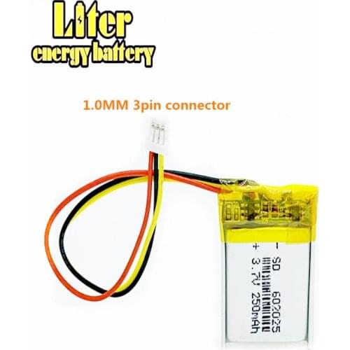 3pin connector 602025 250mAh 3.7v Applicable Dash CAM J501 J501C J501P Lithium Polymer Li-Po Rechargeable Battery