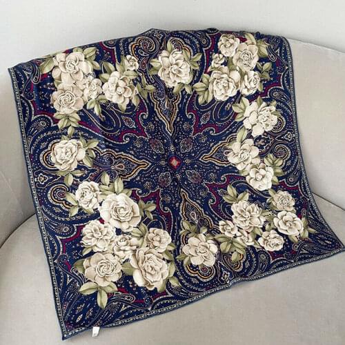 70% Cashmere 30% Silk Scarf Women Fashion Flower Paisley Shawl Stole Hijab Boho Tribal Style Kerchief Bandana 105*105cm
