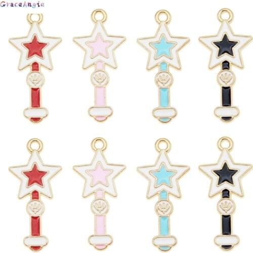 8Pcs charm for earrings Beads cartoon Star Magic Wand enamel Pendant Jewelry Bracelet Bangle Accessories Findings Gift Keychain