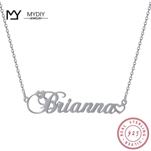 925 Sterling Silver Custom Name Month Birthday Stone Necklace Simple Pendant Personalized Necklace Lady Heart-Shaped Jewelry
