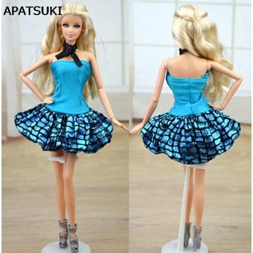 Doll Accessories Blue Clothes For Barbie Doll House Dress Party Gown Summer Short Dresses Vestidos for Barbie Doll