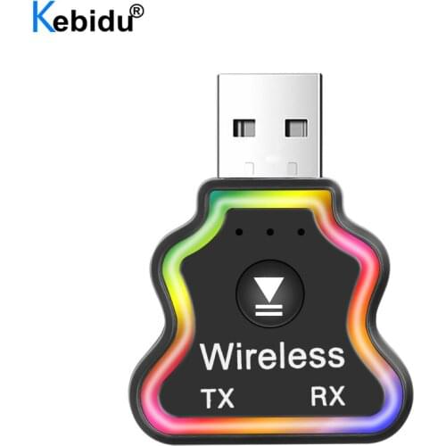 Kebidu Led Backlit Bluetooth 5.0 Audio Receiver Transmitter 7 Colors Wireless Car 3.5mm Audio Adapter For Headphone TV Computer