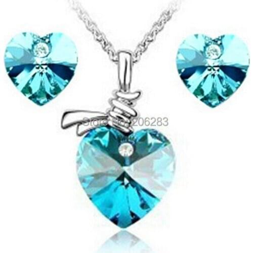 Girls large jewelry set austria crystal necklace earring heart jewelry set S040 5sets/lot+free shipping