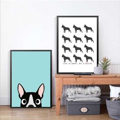 Boston Terrier Dog Posters Prints Life Is Short Get a Boston Quotes Pictures Wall Art Canvas Painting Modern Home Decoration