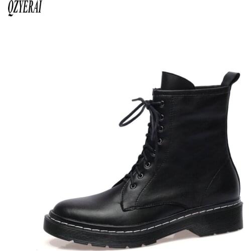 New winter 100% genuine leather ankle Women boots Short boots lace-up Female boots Women shoes cowhide Size 34-43