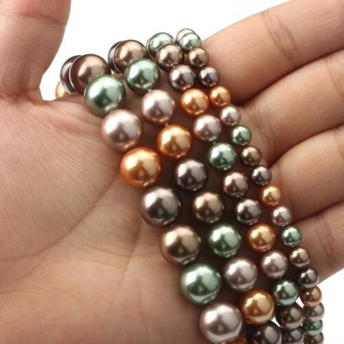 Green Brown Orange Shell Pearl Beads Round Loose Spacer Beads For DIY Jewelry Making Bracelet Charm Accessories 15'' 6 8 10 12mm
