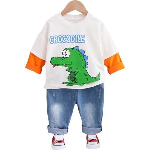 Dinosaur Pullover Clothing Suit Children Casual Sweatshirt Kids Splicing Tracksuits+Pants Sets Baby Girls Boys Outfits Clothes