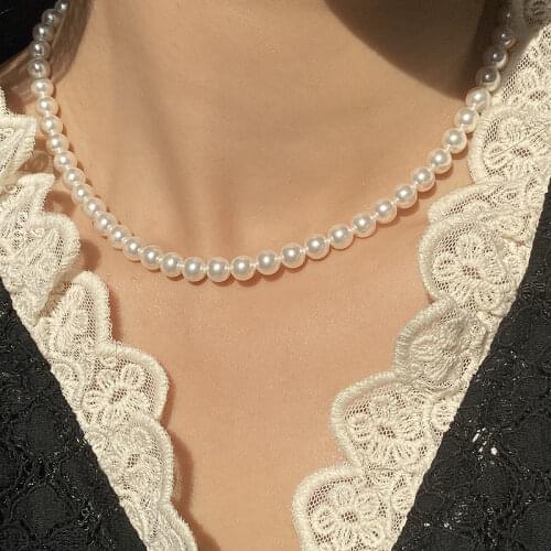 Elegant White Imitation Pearl Choker Necklace Big Round Pearl Wedding Bohemia Necklace for Women Girls Charm Fashion Jewelry