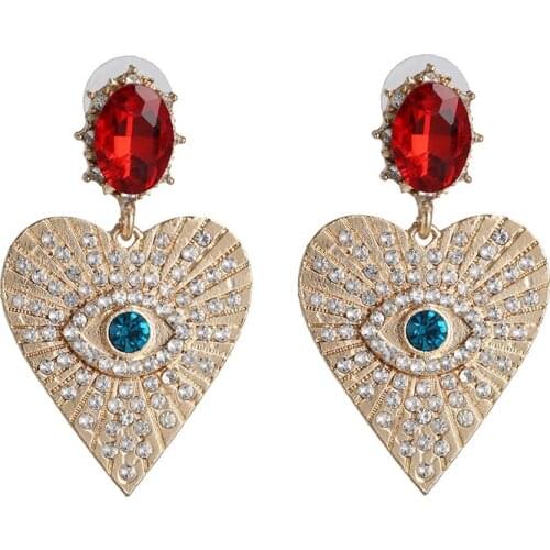 Juran Gold Color Elegant Exaggerated Heart-shaped Hanging Dangle Womens Earrings 2020 New Trend Rhinestone Fashion Earrings