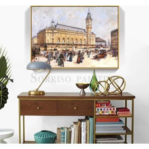 Europe Retro Architectural Building Landscape Canvas Oil Painting Wall Art Prints Pictures For Living Room Home Decor Artwork