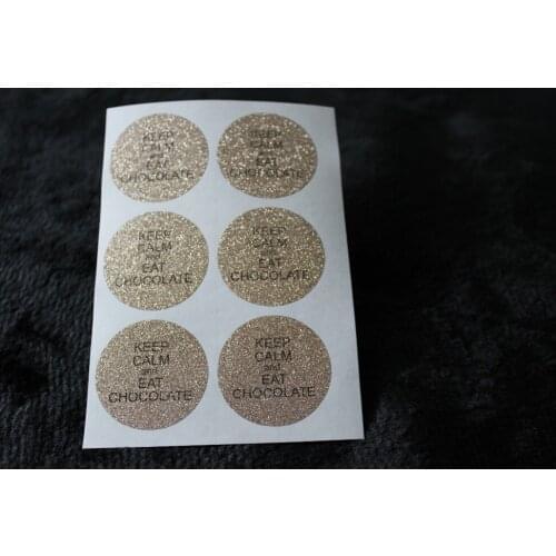 3.8cm KEEP CALM and EAT CHOCOLATE Rose gold glitter classic round sticker