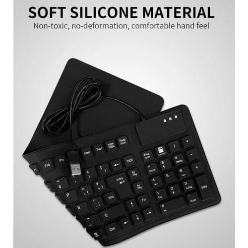 Foldable USB Wired Keyboard,105 Keys Silicone Soft Waterproof Spanish Keyboard for PC Notebook Laptop, Black