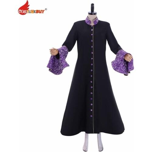 Costumebuy Women Clergy Cassock Trumpt Sleeve Medieval Priest Robe Halloween Cosplay Costume Cloak