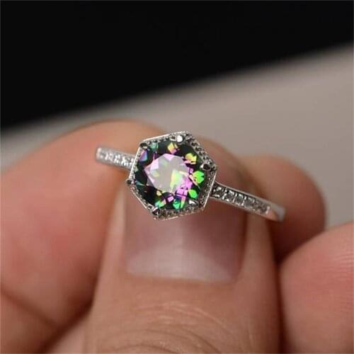 Hot Selling Colorful Ring Inlaid Rainbow Stone Zircon Ring Creative Personality Wedding Party Jewelry Best Gifts