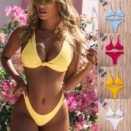 Hot Summer Sexy Women Bikini Set Padded Bra Thong Bottoms Swimsuit Set Bathing Suit Swimming Costume Sports Beach Wear 2 pieces