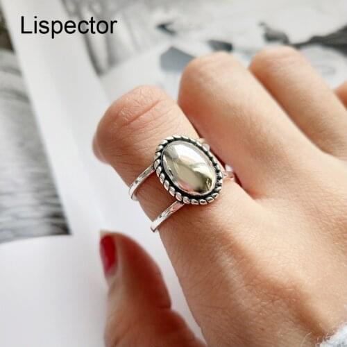 Lispector 925 Sterling Silver Korean Vintage Double Layers Rings for Women Temperament Minimalist Oval Ring Unisex Jewelry Gifts