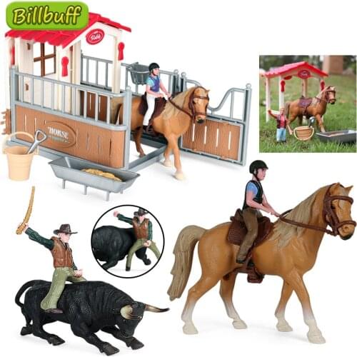 Simulation Farm House Animal Figures Farmer Corral Fence Model Static Minifigures Horse Dolls Educational toy for children Gift