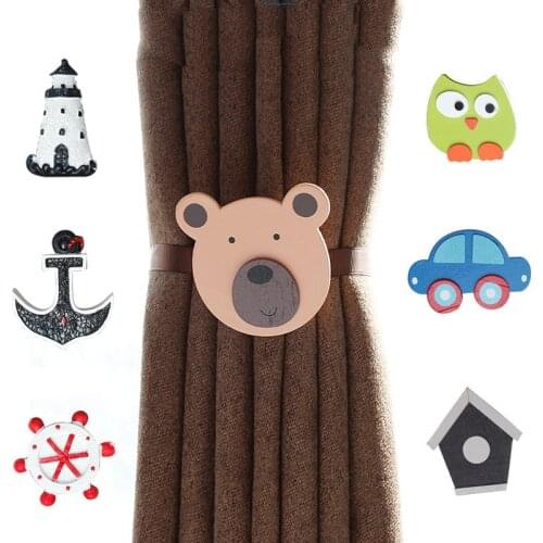 Cartoon curtain straps Wooden Magnetic Tieback Home Decor hanging Buckle holdback Clip childrens room Mosquito Buckle holder