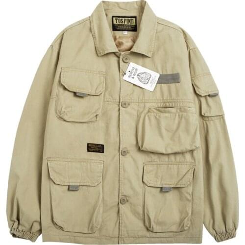 Mens Autumn Multi Pocket Casual Work Coat Outdoor Labor Trekking Camping Climbing Cycling Lapel Single Breasted Couple Jacket