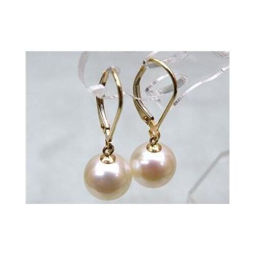 New Arrival Favorite Pearl AAA Top Quality 8.5MM White Akoya Pearl Dangle Earrings 14k Gold Plated Hook Charming Lady Gift