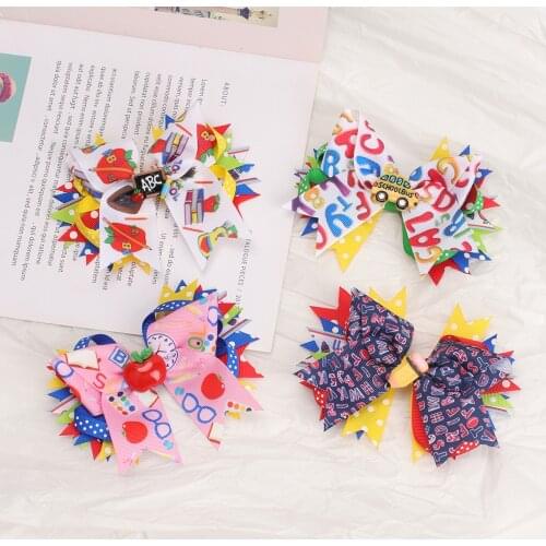 Oaoleer New 5.5Inch Pencil Back to School Hair Bow With Clip For Girls Kids Pencil Hair Clips Hairpins Students Hair Accessories