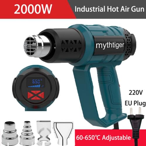 Hot Air Gun 2000W Heater Air Temperature Adjustable Gun Strong Wind Fast Heating Welding Repair Tools for Car Home Improvement