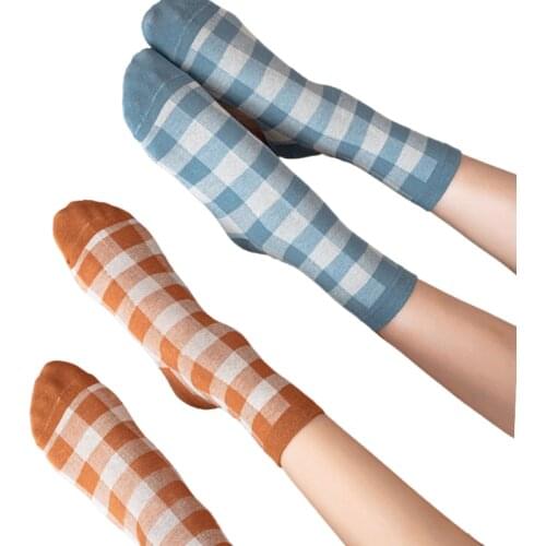 RMSWEETYIL Plaid Checkered Dress Socks Women Colorful Gingham Geometric Cute Fun Novelty Crazy Casual Cotton Ladies Crew Sock
