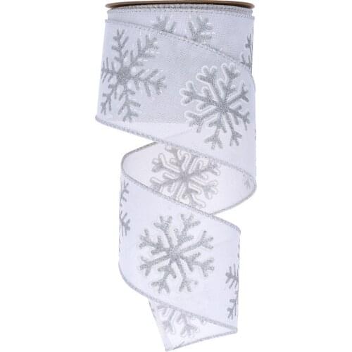 1 roll christmas glitter powder snowflake printed Imitation linen ribbon with iron wire for diy gift packaing festival decor