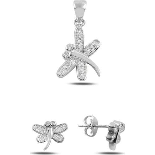 Silver 925 Sterling Zircon Dragonfly Set