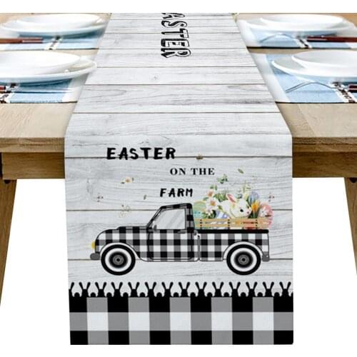 Easter Truck Eggs Black And White Plaid Table Runner Home Kitchen Table Decoration Tablecloth and Placemats Wedding Table Runner
