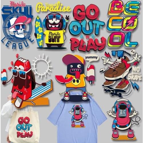 Cartoon character letter skull pattern Heat Transfer for Clothing Printed eat Vinyl Ironing Stickers Decor Garment Accessorie