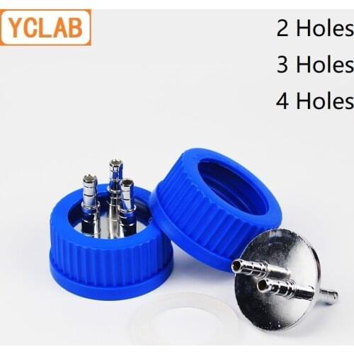 YCLAB Blue Cap with 2/3/4 Stainless Steel Holes Reagent Feeding Bottle for Fermenter Anaerobic Injection Mobile Phase Labware