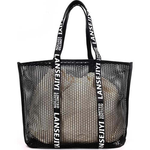 New High Quality Mesh Beach Bags Large Capacity Women Bag Portable Shoulder Bag Hollow Composite Bags Travel Organizer Handbags