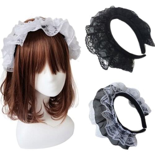 Women Lovely Hairbands Lolita Lace Bow Solid Headwear Hair Accessories Elegant Halloween Cosplay Girls Headwear