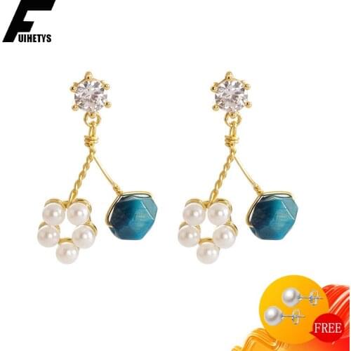 Trendy Pearl Earrings 925 Silver Jewelry with Zircon Gemstone Drop Earrings for Women Wedding Bridal Party Gift Ear Accessories