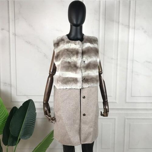 Real Fur Vest Women Wool Blends Gilet Rex Rabbit Fur Sleeveless Coat 2021 New Autumn Winter Waistcoat High Quality