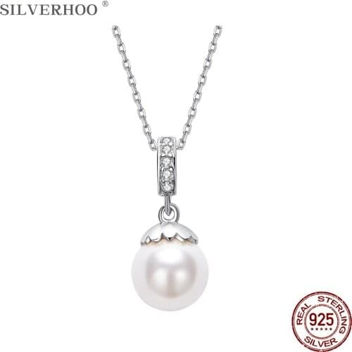SILVERHOO 925 Sterling Silver Pendant Necklace For Women The Lotus Holds Its Pearl Austria Crystal Necklace Party Fine Jewelry