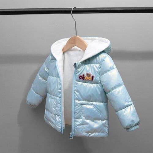2021 Winter Childrens Cotton Clothes Padded Coat Glossy Hooded Cotton Jacket For Boys Girls Baby Kids Plus Fleece Jacket TZ800