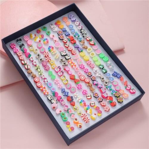 36/100pairs Mixed Rhinestone Flower Geometric Animal Fruit Crystal Plastic Small Stud Earrings Set For Women Girls Jewelry