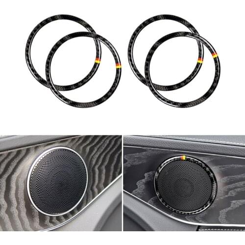 Mutips 4pcs Car Styling Door Speaker Ring Loudspeaker Carbon Fiber Sticker Trim For Mercedes Benz W205 C180 C200 C300 GLC260